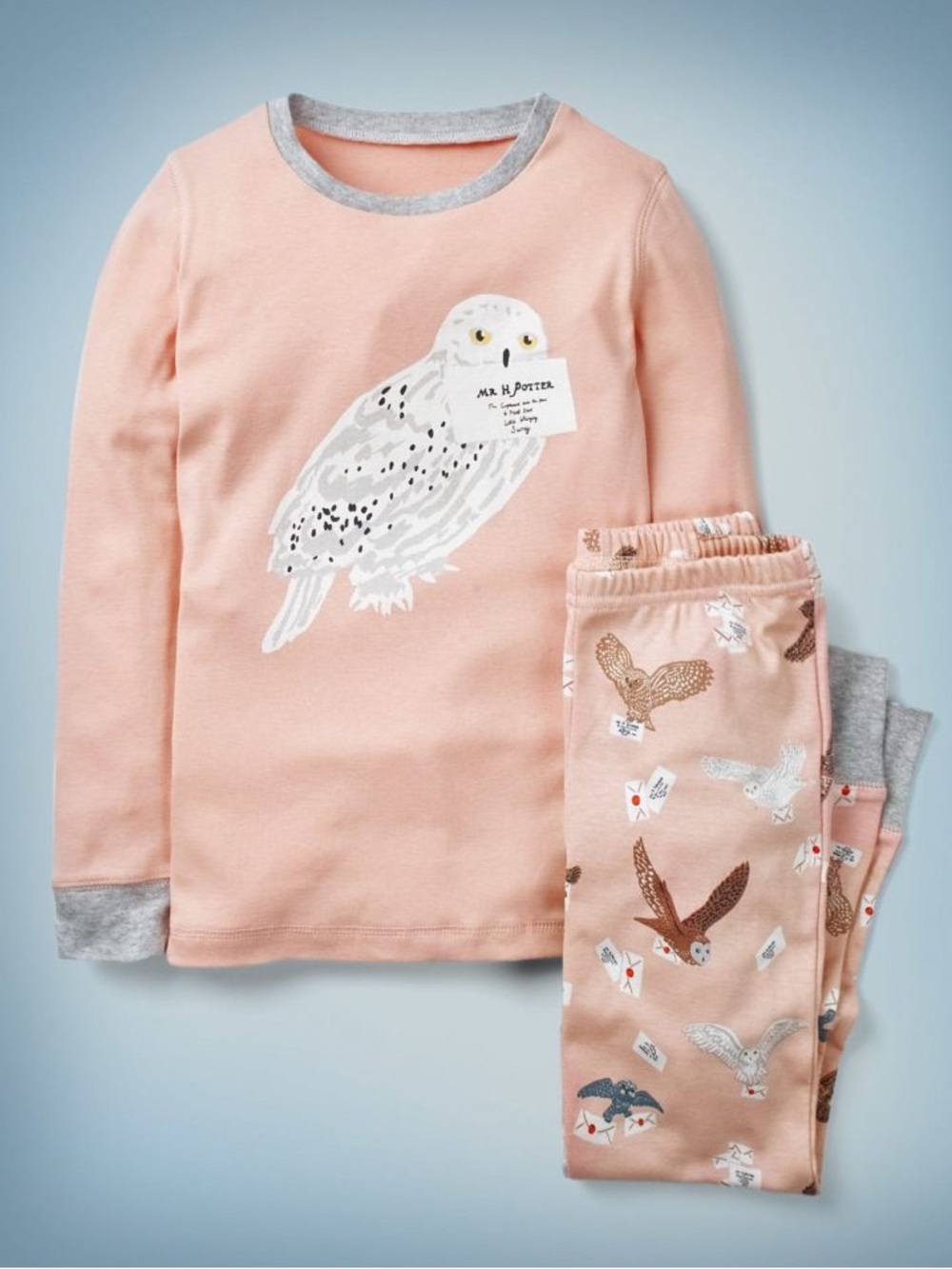 Mini Boden x Harry Potter Hedwig Pink & Grey Long Sleeve & Pants Pajama Set